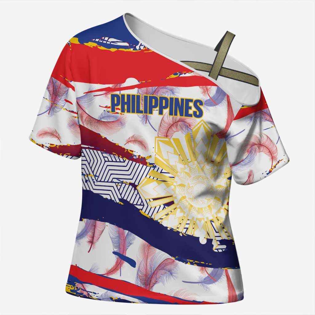 Personalised Philippines Sun Tattoo Cross Shoulder Shirt Feathers Filipinas Grunge Style White