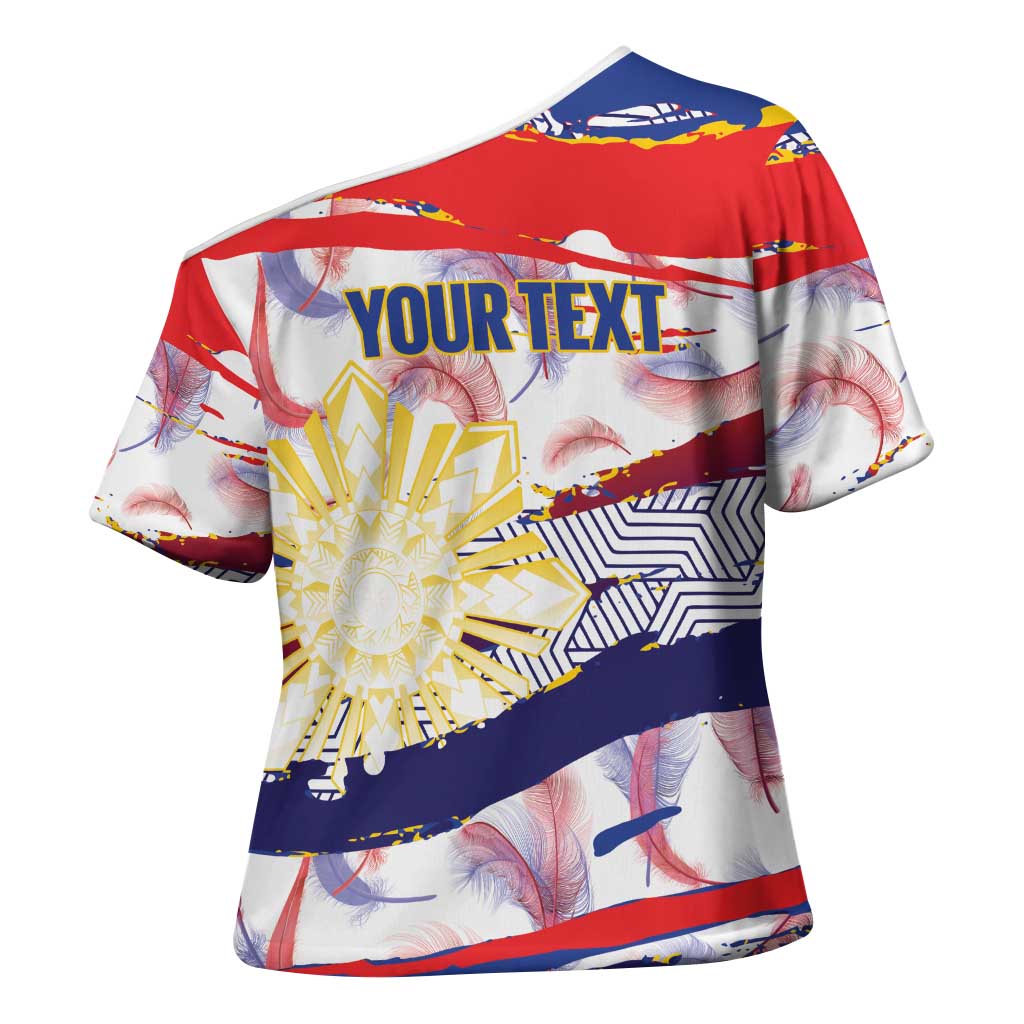 Personalised Philippines Sun Tattoo Cross Shoulder Shirt Feathers Filipinas Grunge Style White