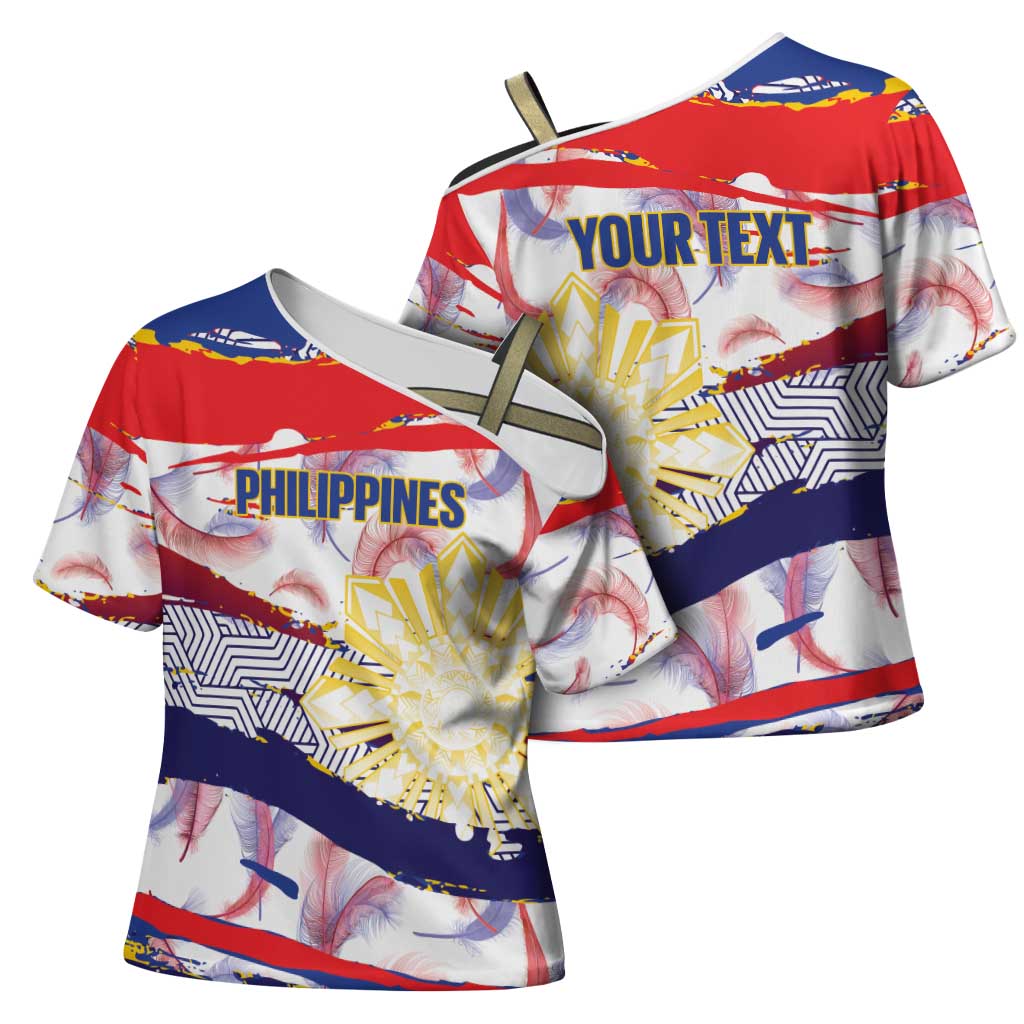 Personalised Philippines Sun Tattoo Cross Shoulder Shirt Feathers Filipinas Grunge Style White