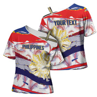 Personalised Philippines Sun Tattoo Cross Shoulder Shirt Feathers Filipinas Grunge Style White