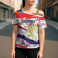 Personalised Philippines Sun Tattoo Cross Shoulder Shirt Feathers Filipinas Grunge Style White