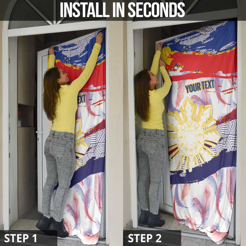 Personalised Philippines Sun Tattoo Door Cover Feathers Filipinas Grunge Style White