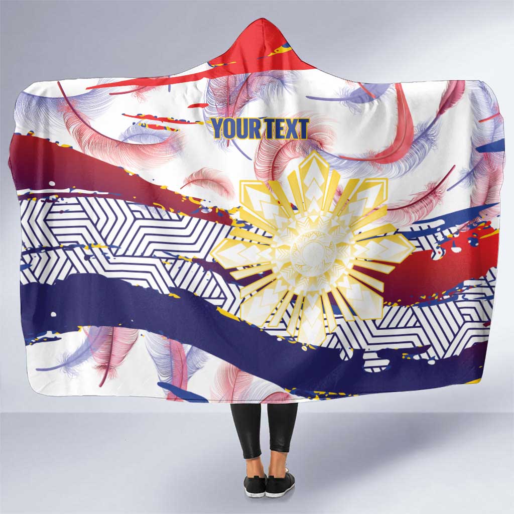 Personalised Philippines Sun Tattoo Hooded Blanket Feathers Filipinas Grunge Style White