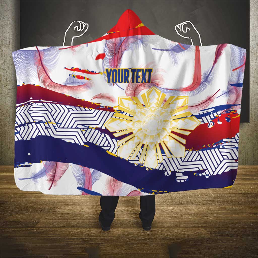 Personalised Philippines Sun Tattoo Hooded Blanket Feathers Filipinas Grunge Style White