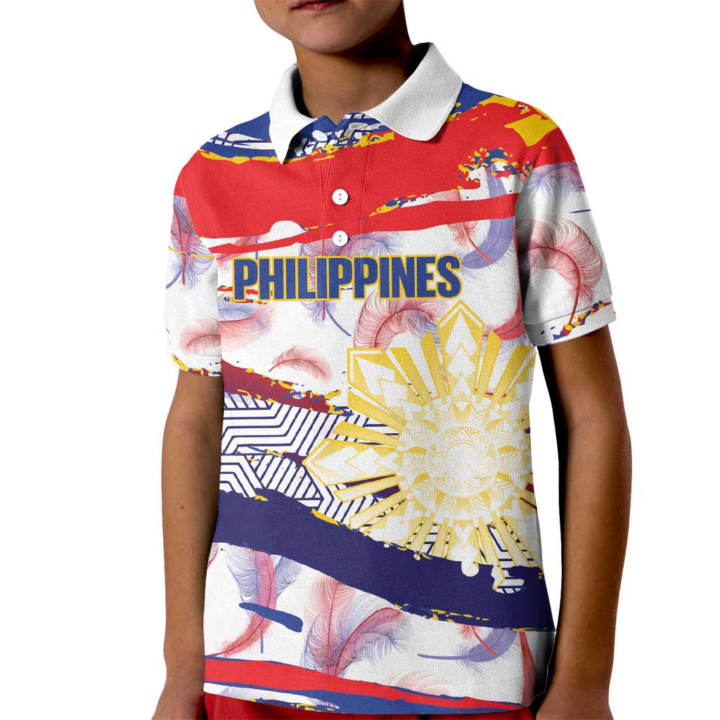 Personalised Philippines Sun Tattoo Kid Polo Shirt Feathers Filipinas Grunge Style White