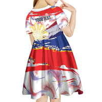Personalised Philippines Sun Tattoo Kid Short Sleeve Dress Feathers Filipinas Grunge Style White