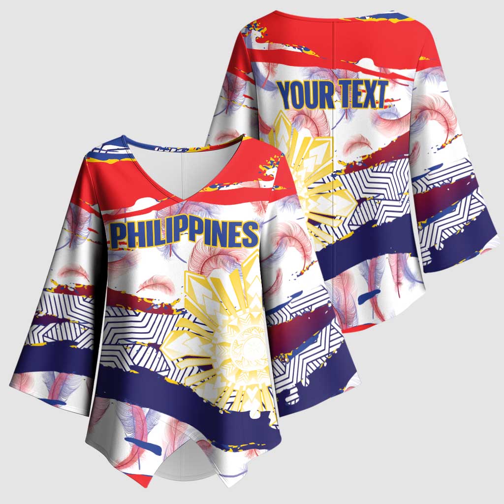 Personalised Philippines Sun Tattoo Kimono Sleeve Blouse Feathers Filipinas Grunge Style White