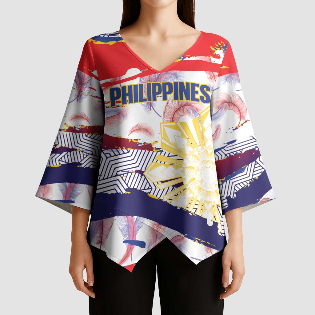 Personalised Philippines Sun Tattoo Kimono Sleeve Blouse Feathers Filipinas Grunge Style White