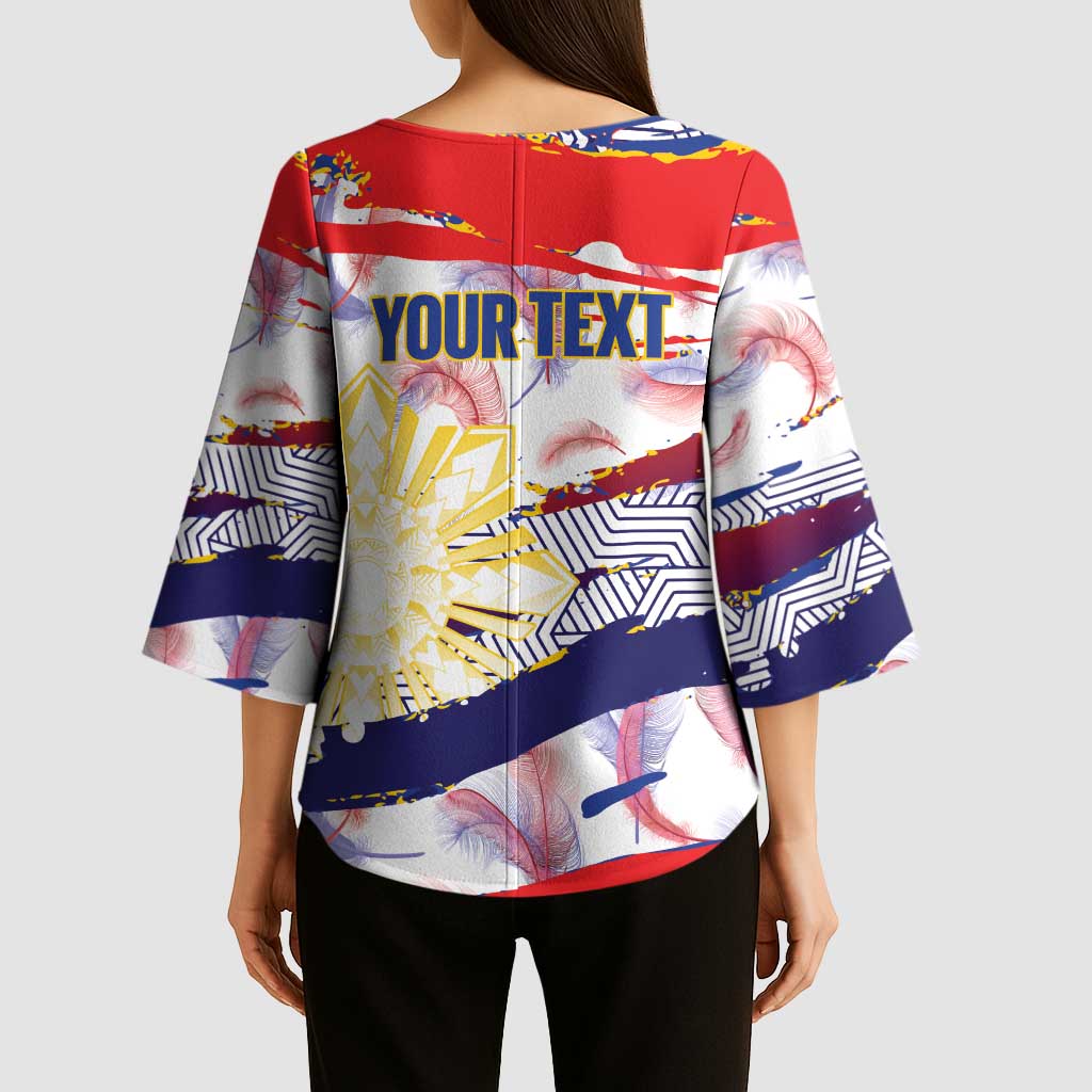 Personalised Philippines Sun Tattoo Kimono Sleeve Blouse Feathers Filipinas Grunge Style White