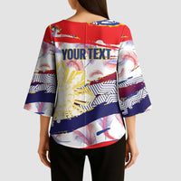 Personalised Philippines Sun Tattoo Kimono Sleeve Blouse Feathers Filipinas Grunge Style White