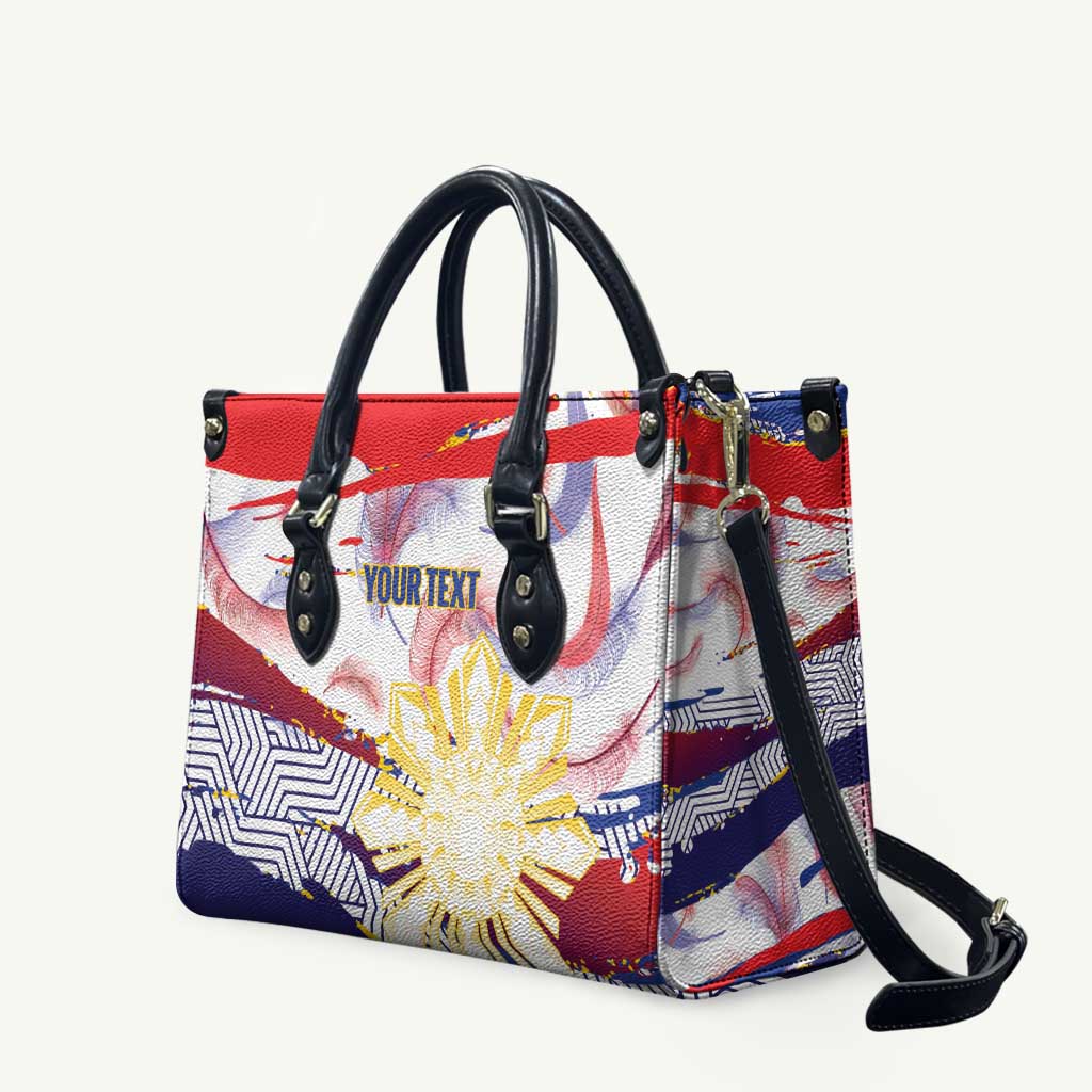 Personalised Philippines Sun Tattoo Leather Bag Feathers Filipinas Grunge Style White