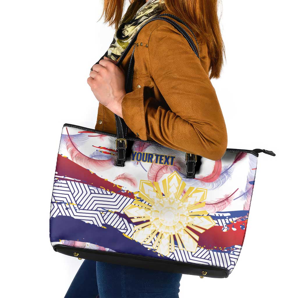 Personalised Philippines Sun Tattoo Leather Tote Bag Feathers Filipinas Grunge Style White