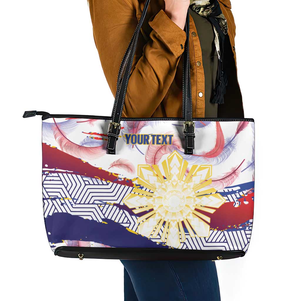 Personalised Philippines Sun Tattoo Leather Tote Bag Feathers Filipinas Grunge Style White