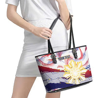 Personalised Philippines Sun Tattoo Leather Tote Bag Feathers Filipinas Grunge Style White