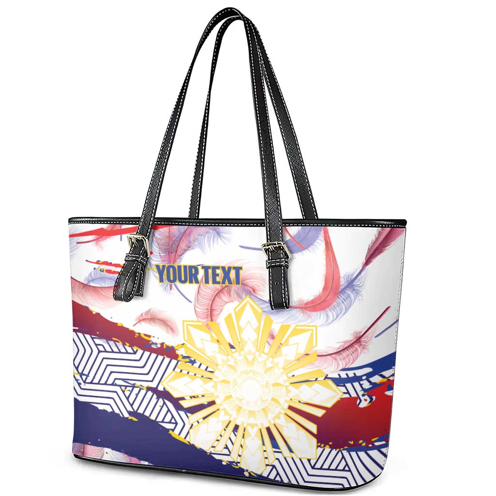 Personalised Philippines Sun Tattoo Leather Tote Bag Feathers Filipinas Grunge Style White