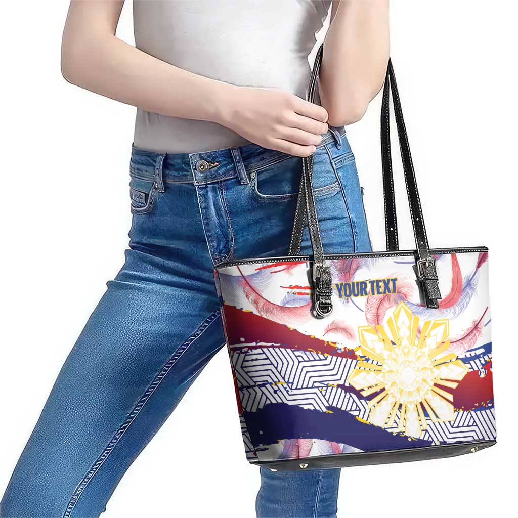 Personalised Philippines Sun Tattoo Leather Tote Bag Feathers Filipinas Grunge Style White