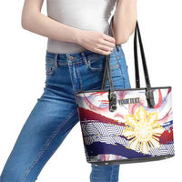Personalised Philippines Sun Tattoo Leather Tote Bag Feathers Filipinas Grunge Style White