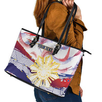 Personalised Philippines Sun Tattoo Leather Tote Bag Feathers Filipinas Grunge Style White