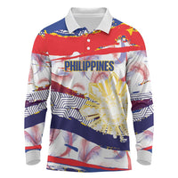 Personalised Philippines Sun Tattoo Long Sleeve Polo Shirt Feathers Filipinas Grunge Style White