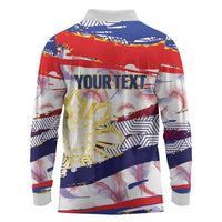 Personalised Philippines Sun Tattoo Long Sleeve Polo Shirt Feathers Filipinas Grunge Style White