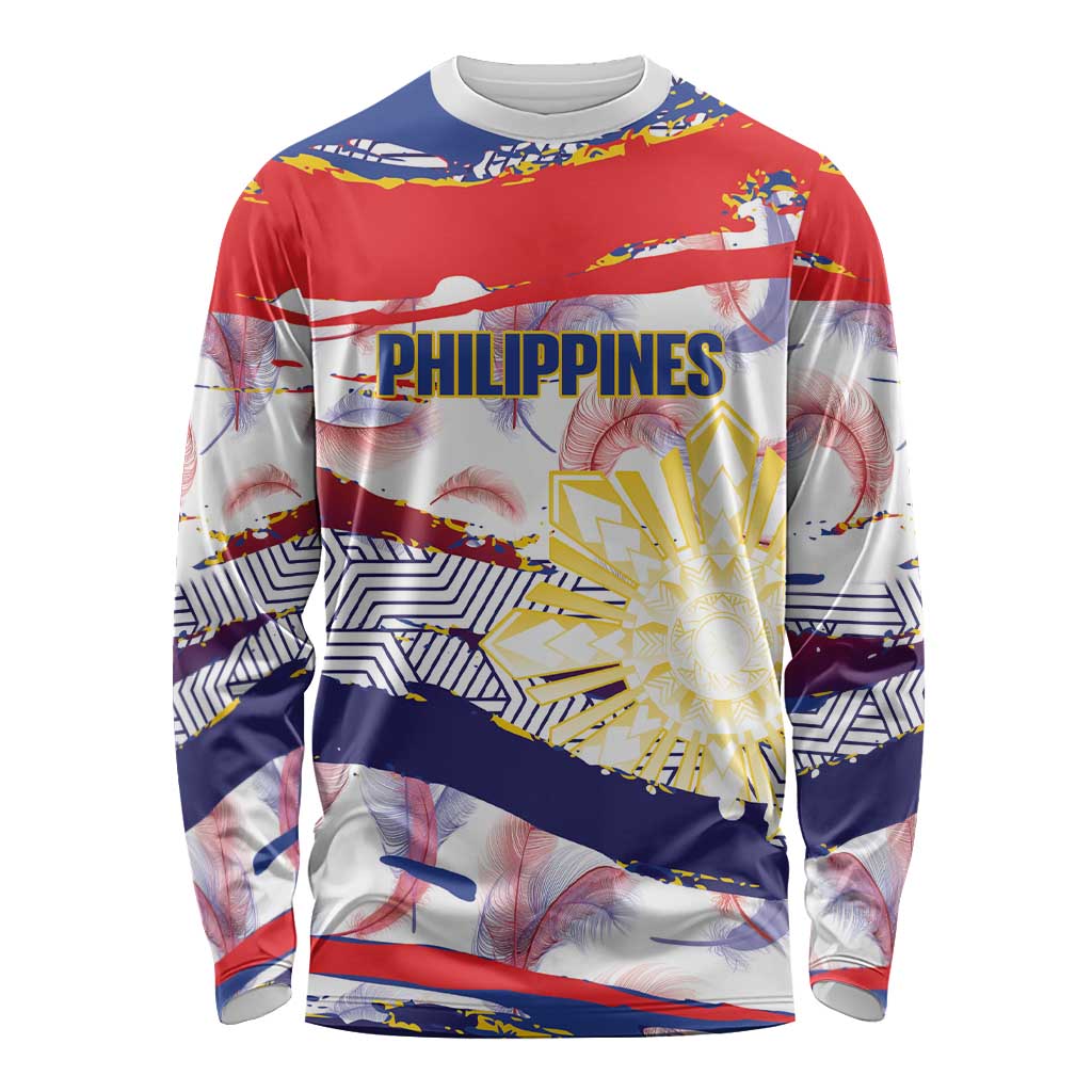 Personalised Philippines Sun Tattoo Long Sleeve Shirt Feathers Filipinas Grunge Style White