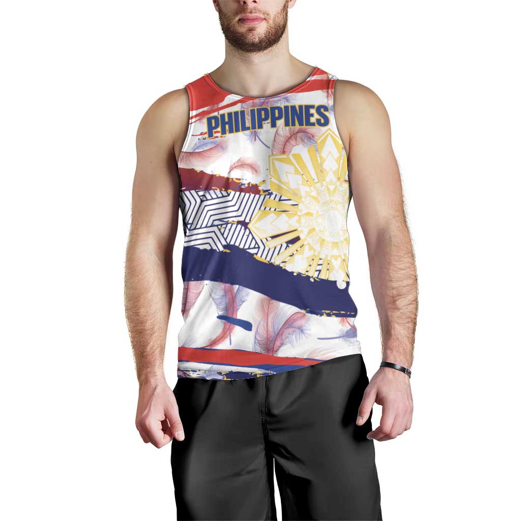 Personalised Philippines Sun Tattoo Men Tank Top Feathers Filipinas Grunge Style White