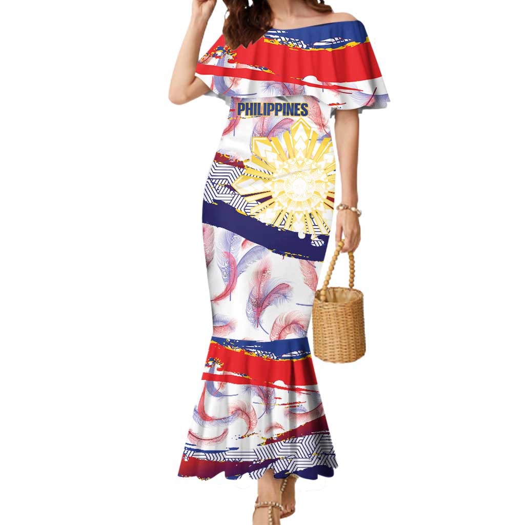 Personalised Philippines Sun Tattoo Mermaid Dress Feathers Filipinas Grunge Style White