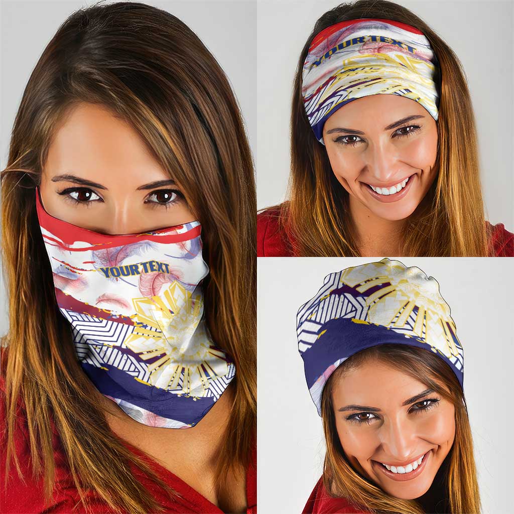 Personalised Philippines Sun Tattoo Neck Gaiter Feathers Filipinas Grunge Style White