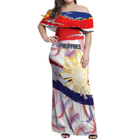 Personalised Philippines Sun Tattoo Off Shoulder Maxi Dress Feathers Filipinas Grunge Style White