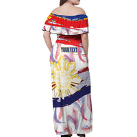 Personalised Philippines Sun Tattoo Off Shoulder Maxi Dress Feathers Filipinas Grunge Style White