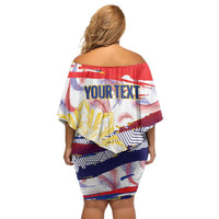 Personalised Philippines Sun Tattoo Off Shoulder Short Dress Feathers Filipinas Grunge Style White