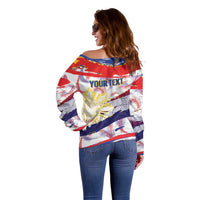 Personalised Philippines Sun Tattoo Off Shoulder Sweater Feathers Filipinas Grunge Style White