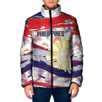 Personalised Philippines Sun Tattoo Padded Jacket Feathers Filipinas Grunge Style White
