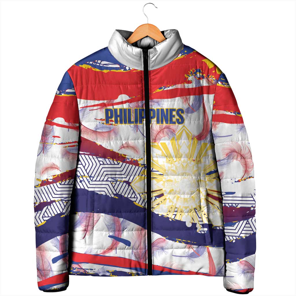 Personalised Philippines Sun Tattoo Padded Jacket Feathers Filipinas Grunge Style White