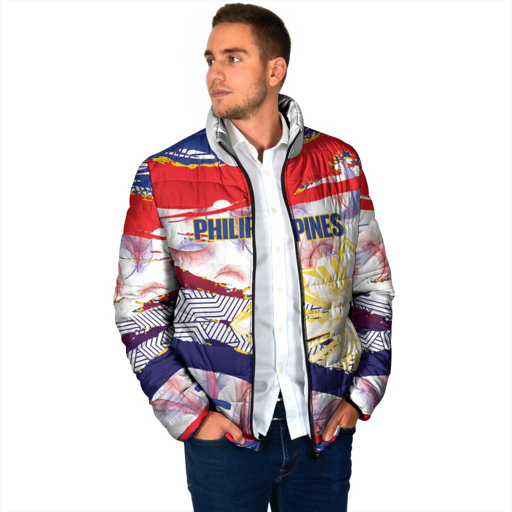 Personalised Philippines Sun Tattoo Padded Jacket Feathers Filipinas Grunge Style White
