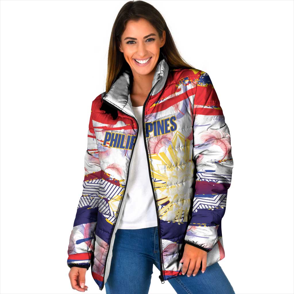Personalised Philippines Sun Tattoo Padded Jacket Feathers Filipinas Grunge Style White