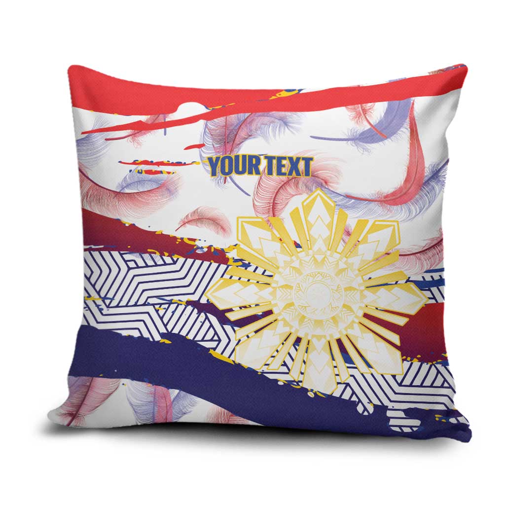 Personalised Philippines Sun Tattoo Pillow Cover Feathers Filipinas Grunge Style White