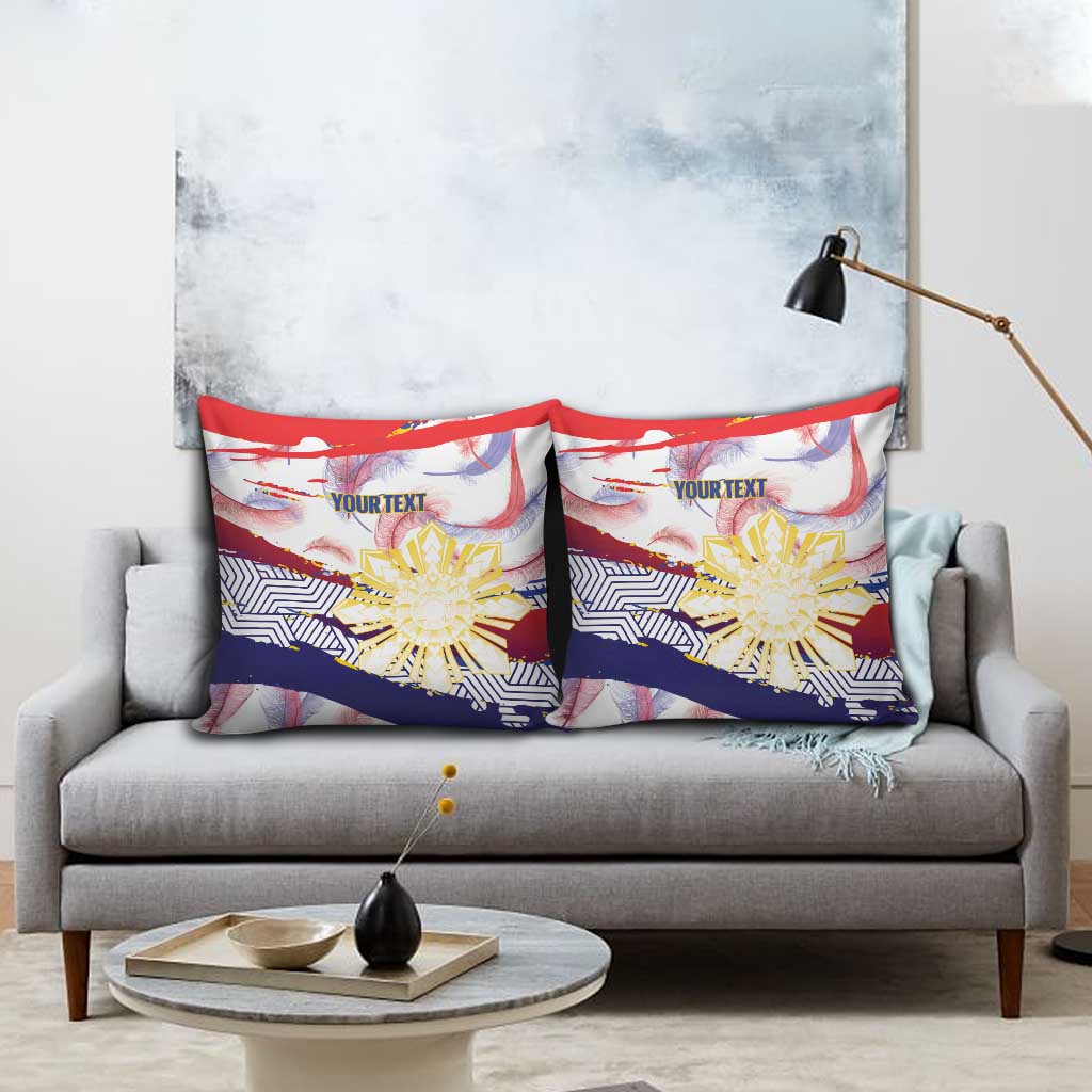 Personalised Philippines Sun Tattoo Pillow Cover Feathers Filipinas Grunge Style White