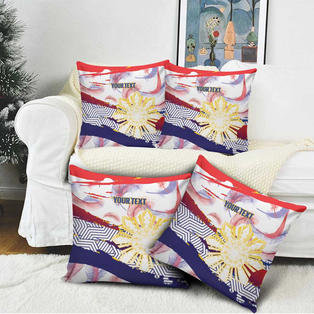 Personalised Philippines Sun Tattoo Pillow Cover Feathers Filipinas Grunge Style White