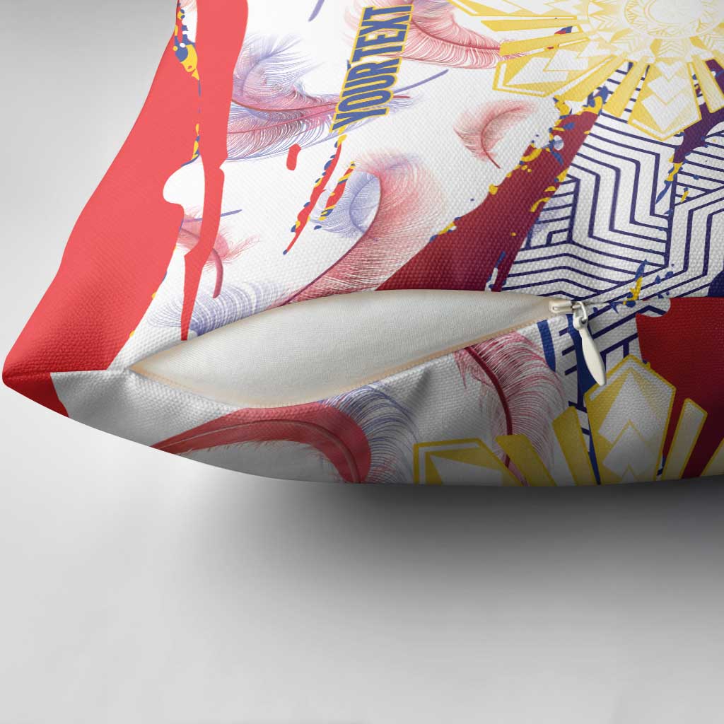 Personalised Philippines Sun Tattoo Pillow Cover Feathers Filipinas Grunge Style White
