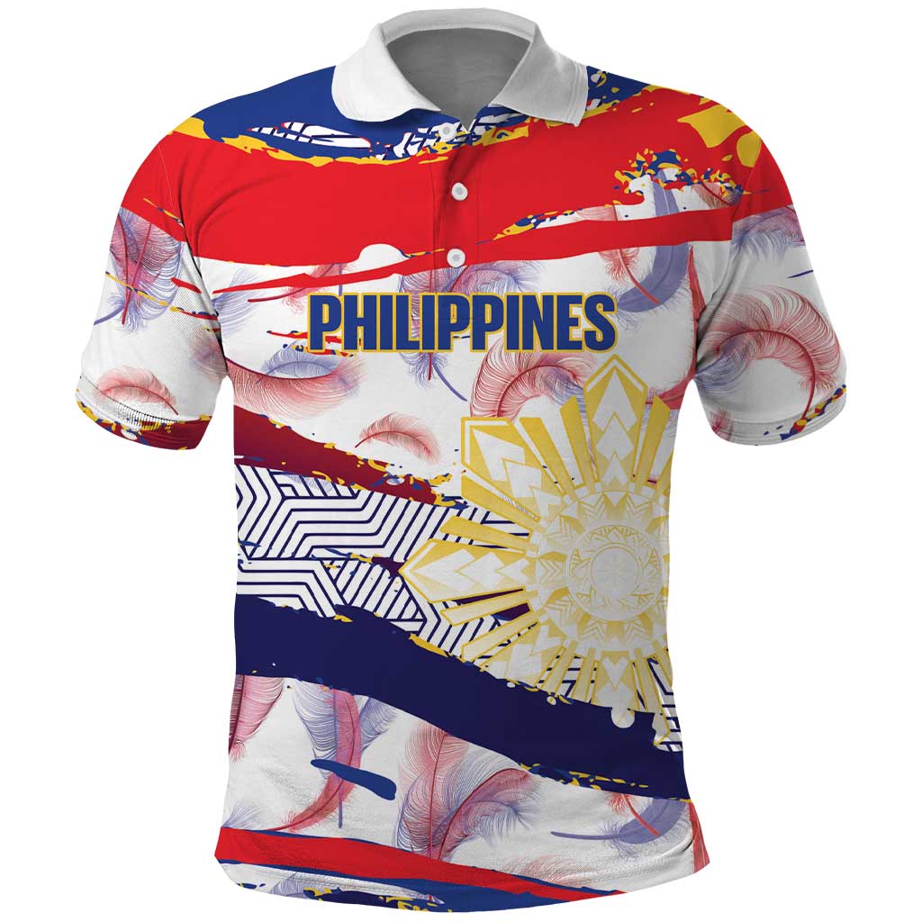 Personalised Philippines Sun Tattoo Polo Shirt Feathers Filipinas Grunge Style White