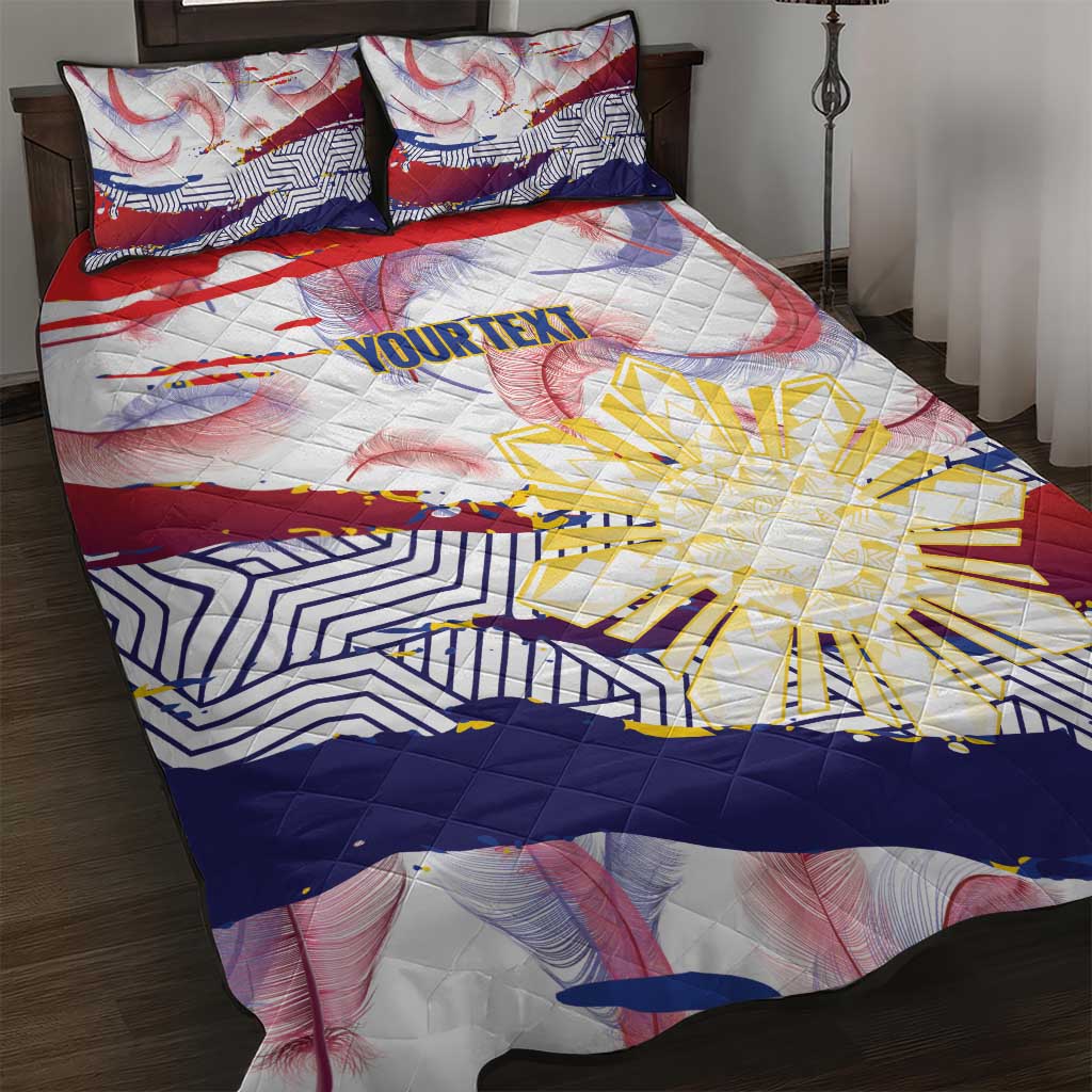 Personalised Philippines Sun Tattoo Quilt Bed Set Feathers Filipinas Grunge Style White