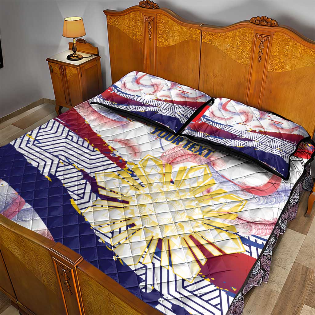 Personalised Philippines Sun Tattoo Quilt Bed Set Feathers Filipinas Grunge Style White