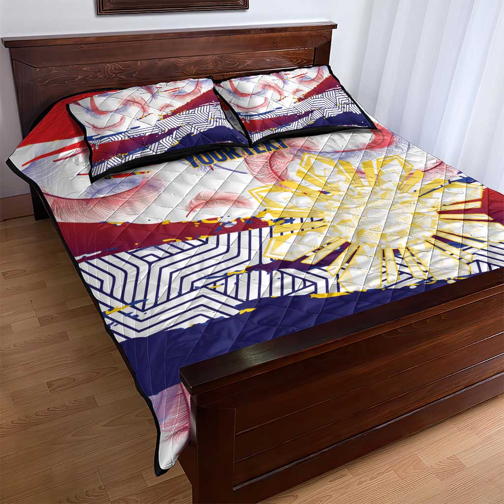 Personalised Philippines Sun Tattoo Quilt Bed Set Feathers Filipinas Grunge Style White