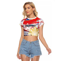 Personalised Philippines Sun Tattoo Raglan Cropped T Shirt Feathers Filipinas Grunge Style White