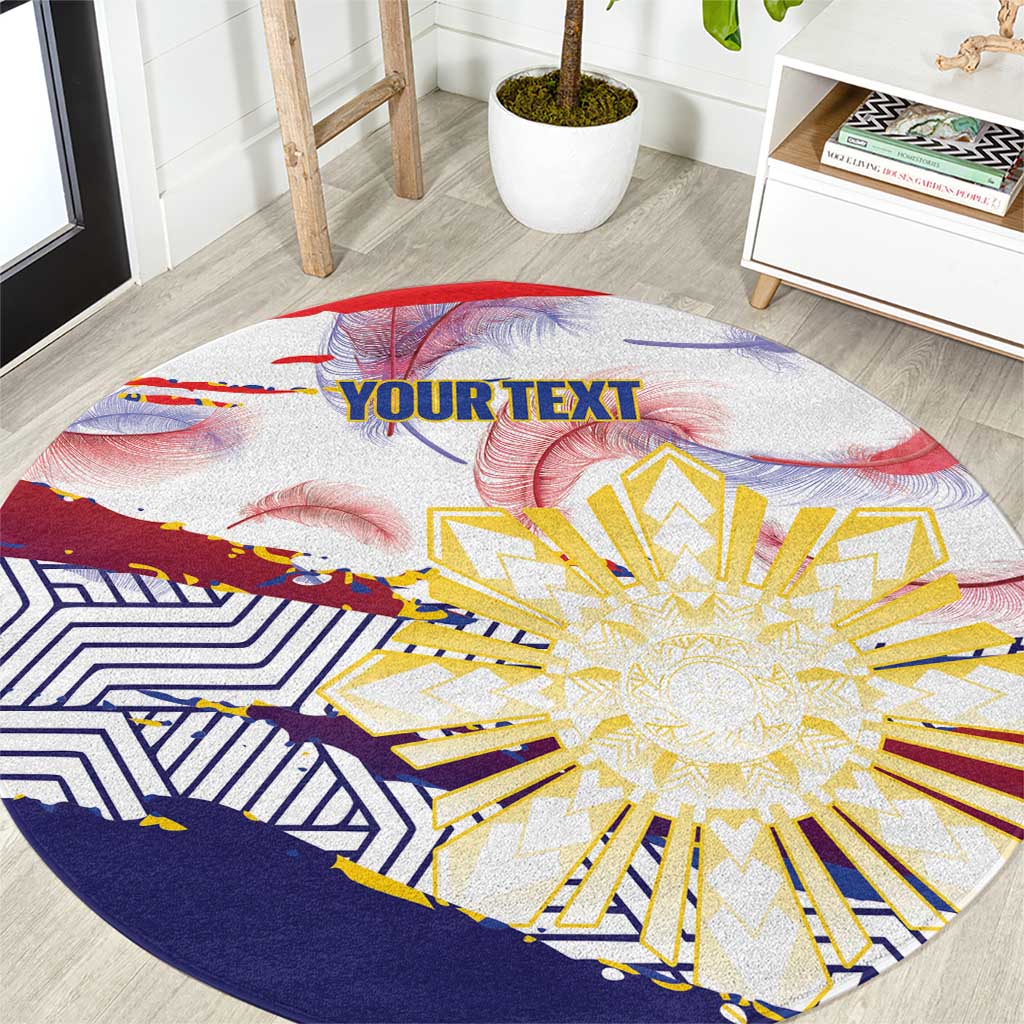 Personalised Philippines Sun Tattoo Round Carpet Feathers Filipinas Grunge Style White