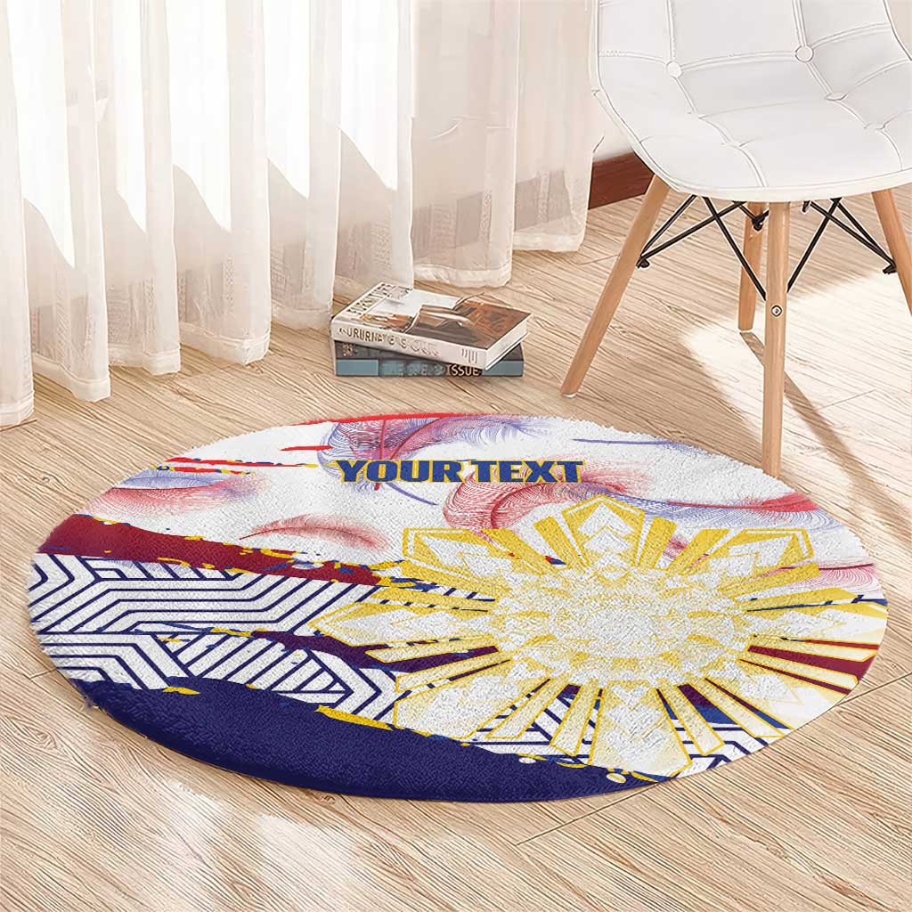 Personalised Philippines Sun Tattoo Round Carpet Feathers Filipinas Grunge Style White