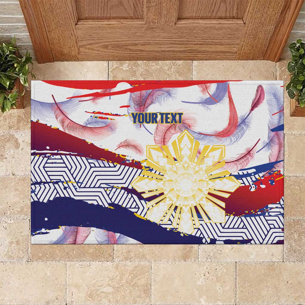 Personalised Philippines Sun Tattoo Rubber Doormat Feathers Filipinas Grunge Style White