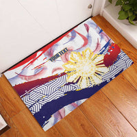 Personalised Philippines Sun Tattoo Rubber Doormat Feathers Filipinas Grunge Style White