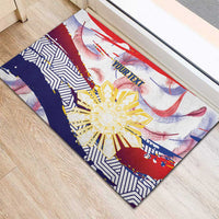 Personalised Philippines Sun Tattoo Rubber Doormat Feathers Filipinas Grunge Style White